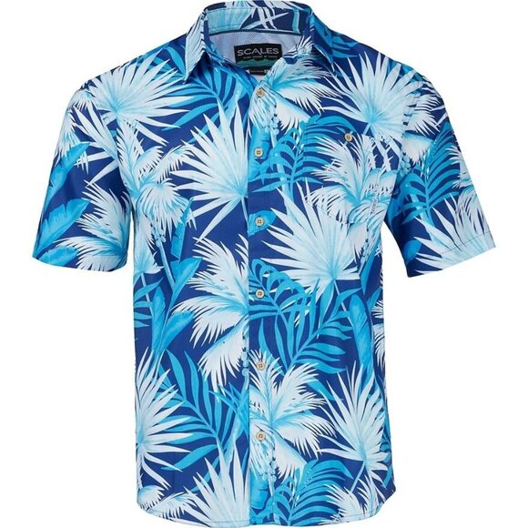 New SCALES Men's MEDIUM Palm City Button Down Shirt Blue Lightweight Fishing - Picture 1 of 4